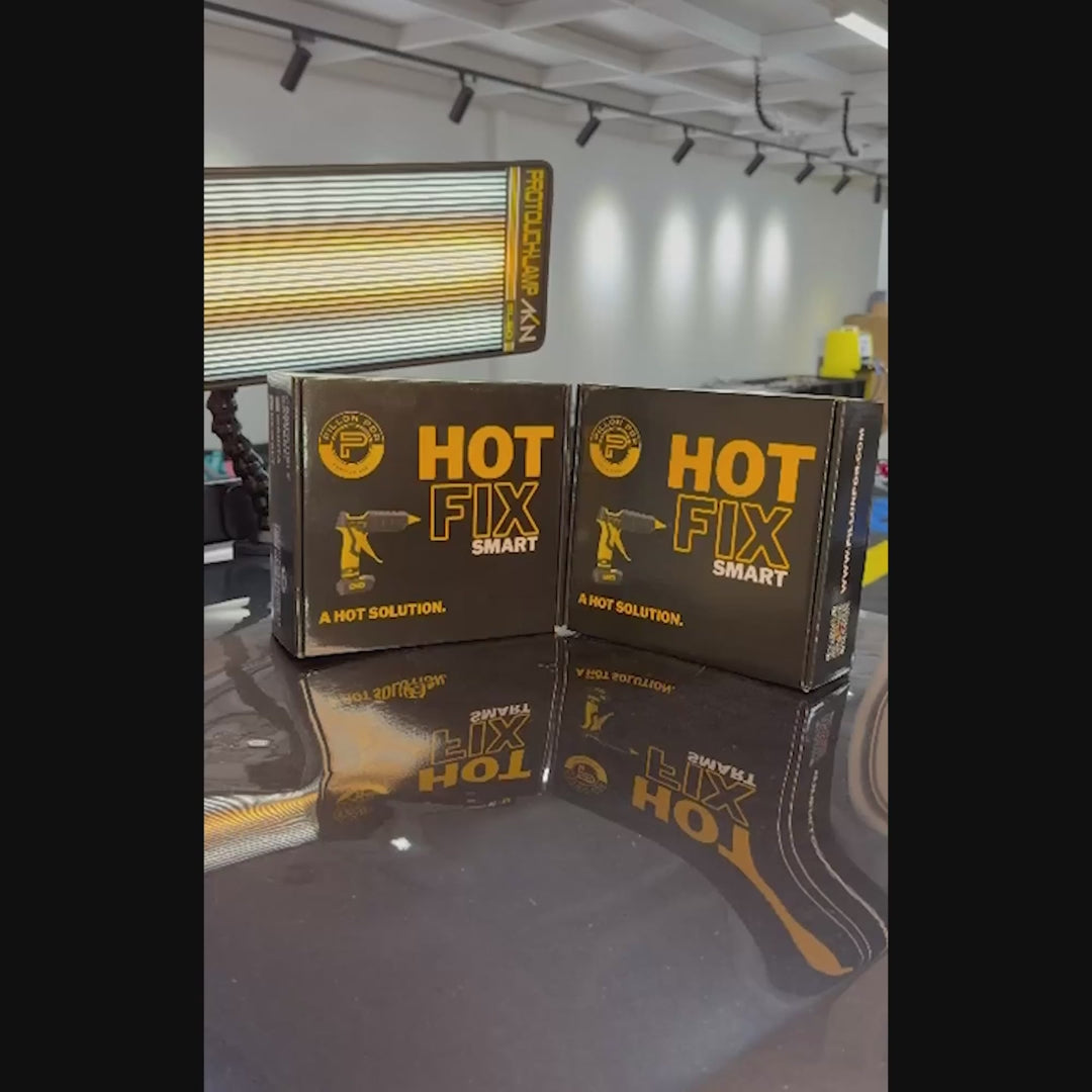 DentPDR cordless hot glue gun used on vehicle panel