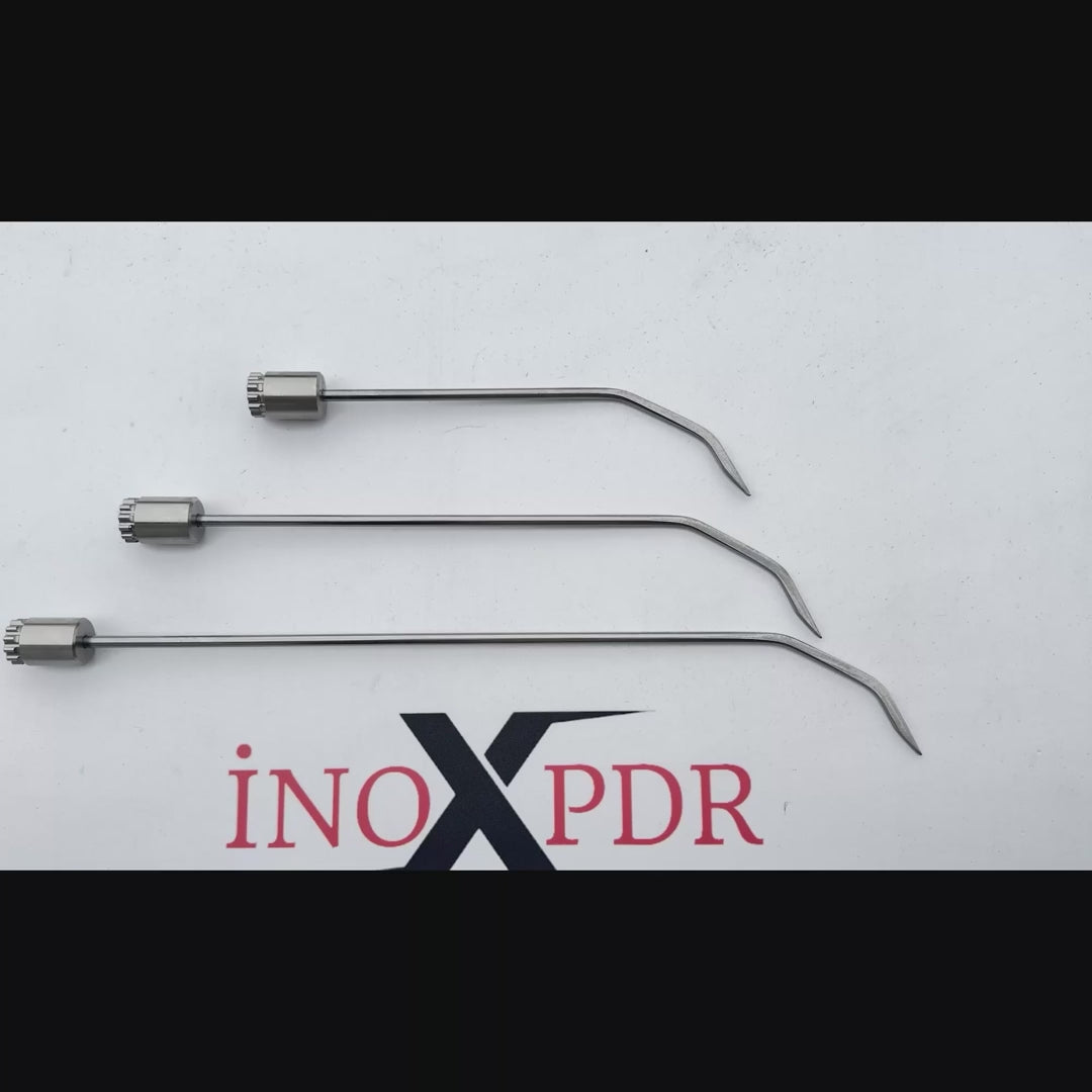 Auto body technician utilizing the rotatable Milano PDR tool