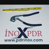 PDR technician using the edge pliers to straighten a car fender
